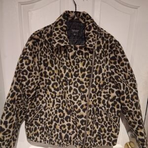 Topshop Beige And Brown Leopard Print Teddy Jacket Womens Size 10